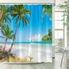 Ocean Landscape Shower Curtain Beach Palm Trees Parrots Dolphins Sea Waves Nature Scenery Bath Curtains Fabric Bathroom Decor