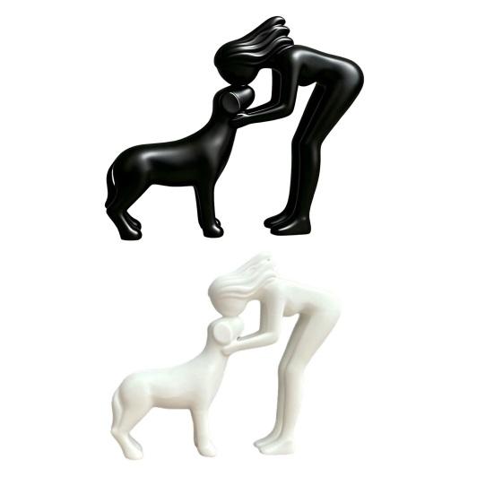 Скульптура Женщина и Собака 3D Печатная Настольная Фигурка Женщины, Целующей Собаку для Гостиной, Офиса, Домашнего Стола, Полки Декор