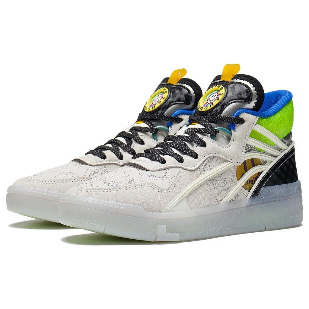 Li Ning Wave Mid Party Нескользящие Устойчивые к истиранию Средневысокие Скейтбордические кроссовки Женские Белый Черный Синий AGCS284-1