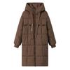 Over-the-knee Cotton-padded Women's Extended New Loose Padded Cotton-padded Jacket Winter Ladies Ribbon Hooded Coat.