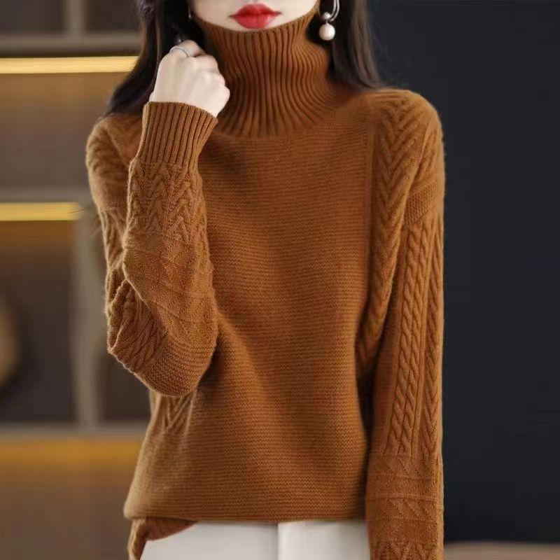 Solid Color Turtleneck Sweater Women's Loose Pullover All-match Knitted Bottoming Shirt for Autumn and Winter