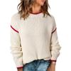 Casual Pullover Long Sleeved Loose Contrasting Solid Color Women's Sweaters