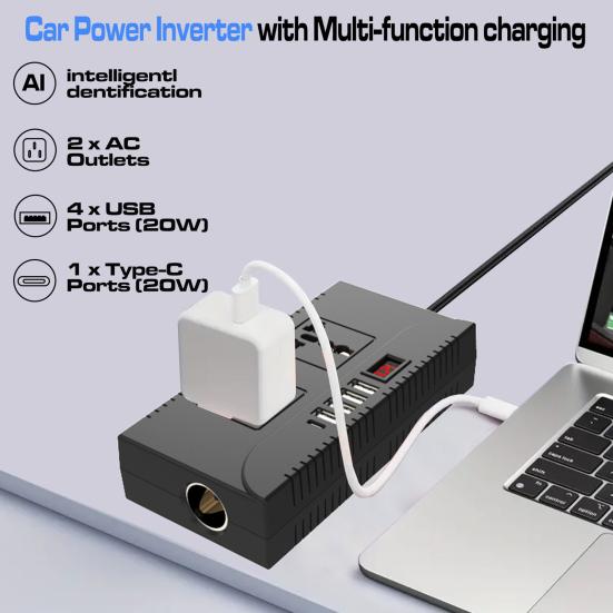 Car Power Inverter Overload Protection Universal USB-C Fast Charging Portable Car Charger