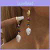 Irregular Shape Fashionable Earrings With Colorful Natural Stones And Faux Pearls