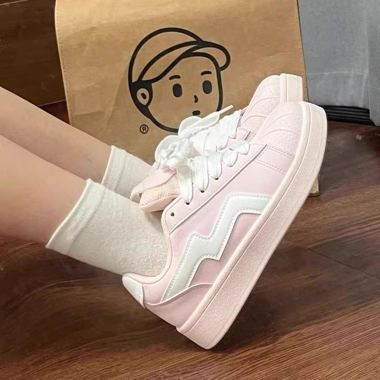 Розовые туфли-хлебушки с носком-ракушкой женские ins2025 весна и осень универсальные студенческие повседневные универсальные ретро спортивные кеды