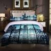 King Queen Duvet Cover City Scenery 3D Single Double Quilt Cover Polyester Bedding Set For Kids Teens Adults With Pillowcase