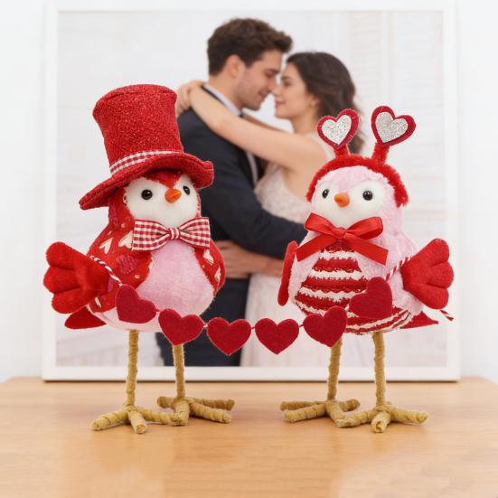 Птички на День святого Валентина Романтические стоячие плюшевые птицы любви Украшение для дома Настольное Каминная полка Многоуровневое