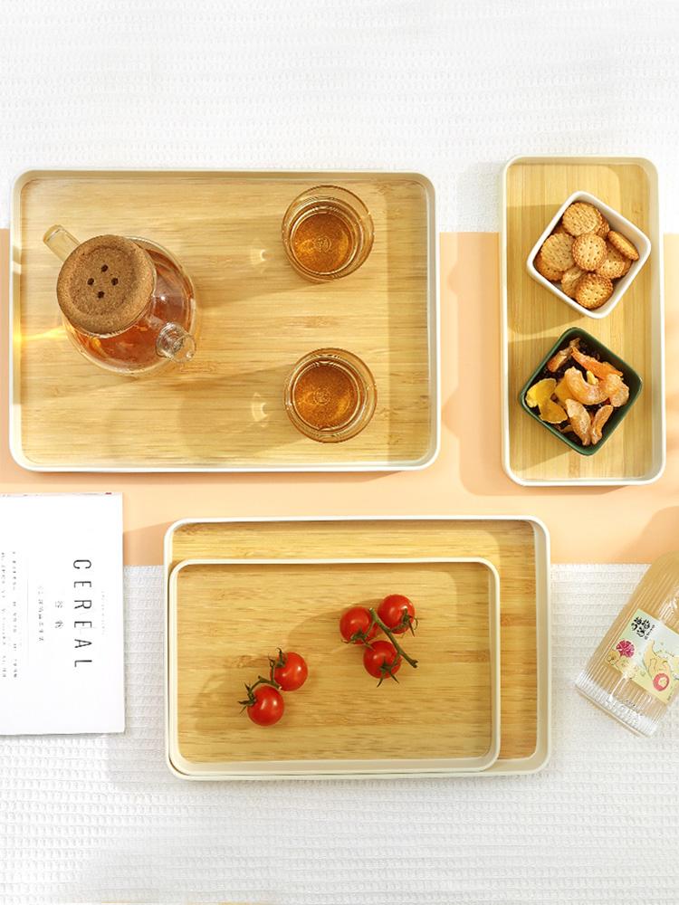 Imitation Bamboo Grain Tray Home Tea Tray Coffee Dessert Plate Fall-resistant Diamine Flat Plate Japanese Simple Dinner Plate