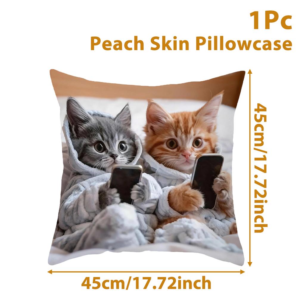 45X45Cm Pillowcase Square Cushion Cover Cute Cat Print Birthday Party Decoration For Home Sofa Bed Bedroom Living Room Decor