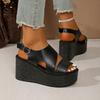 Spring and Summer Footwear Plus Size Sandals Soft-soled Flat-bottomed Round-headed Wedge-heeled Thick-soled Beach Women's Shoes