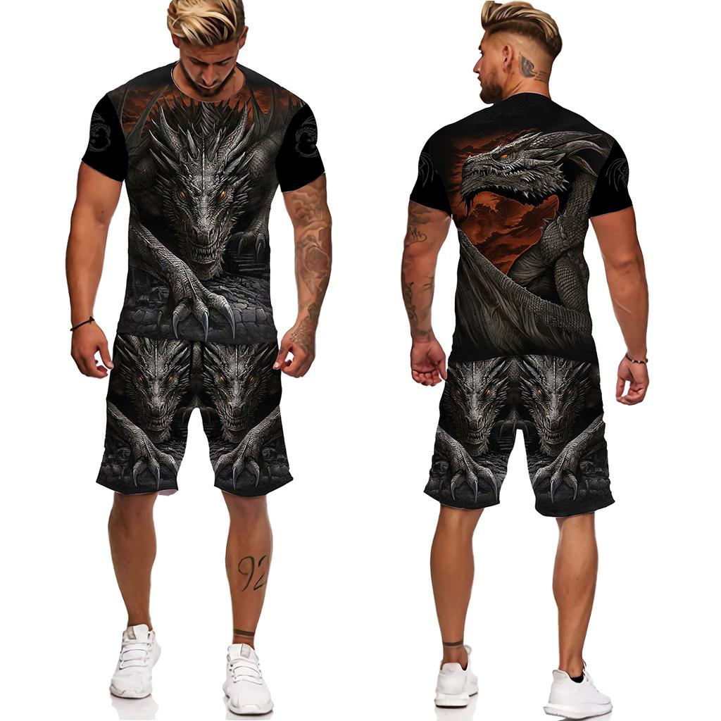 Мужской спортивный костюм с татуировкой животного Fly Dragon, уличная одежда в стиле Харадзюку, мужские футболки, мужской спортивный костюм, повседневные мужские комплекты больших размеров, Chandal