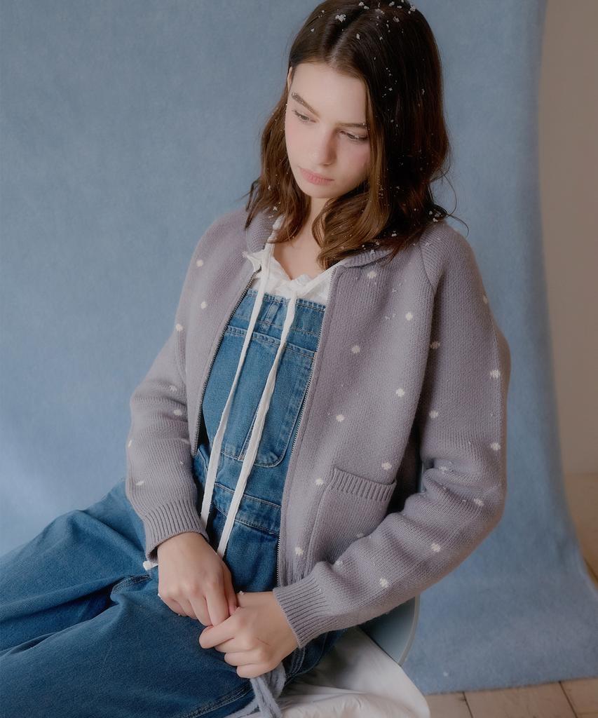LETTER FROM MOON Dot Alpaca Wool Knit Zip-Up (Gray)