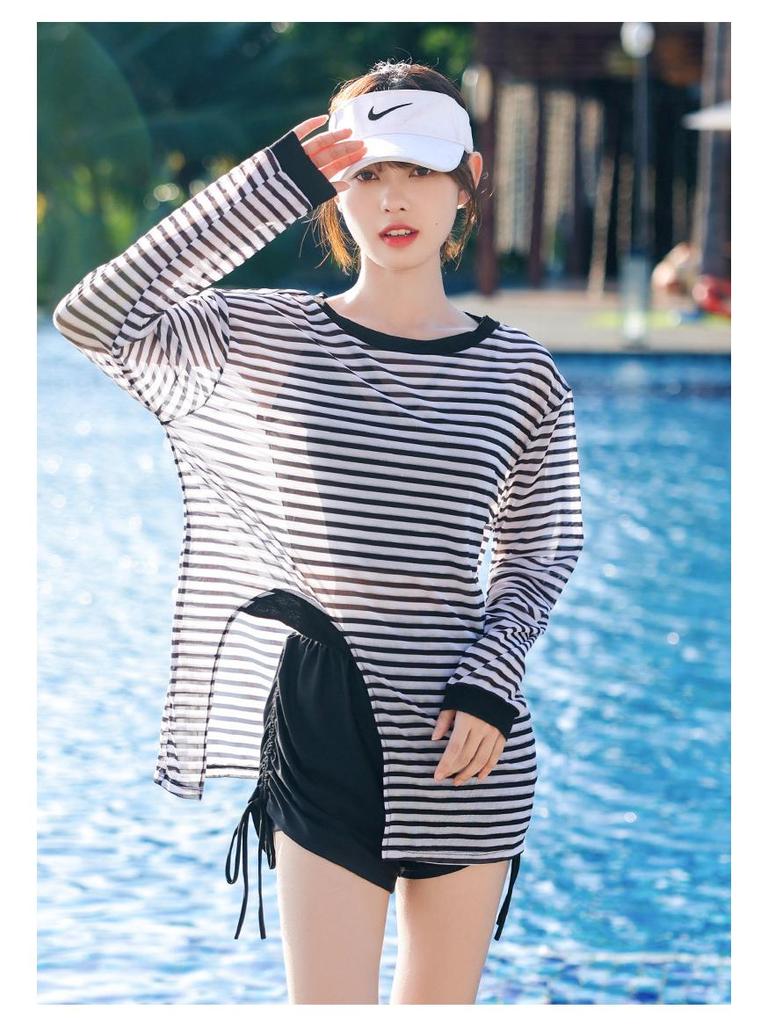 Женский спортивный утягивающий купальник-тройка с контролем живота 2025