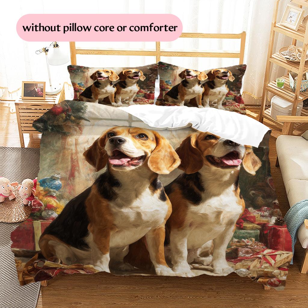 Two Beagles Pattern Bedding Home Decoration Birthday Gift (1 * duvet cover + 2 * pillowcase, without core)