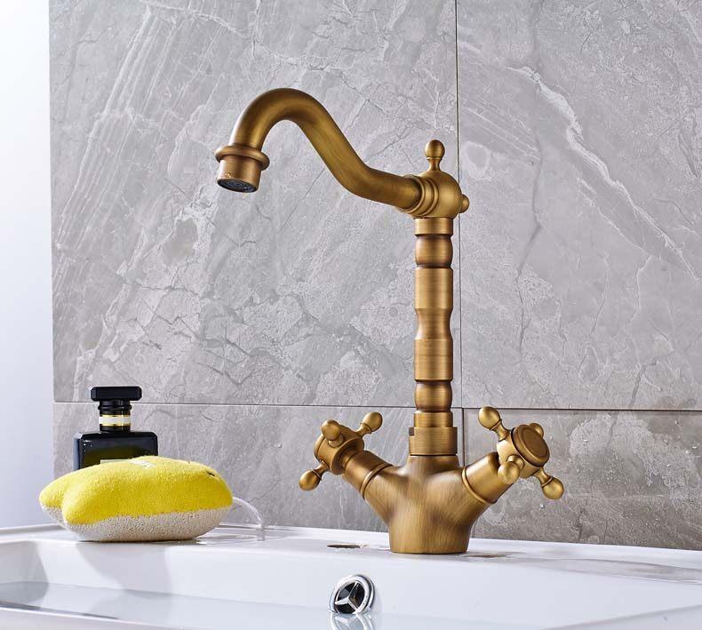 Kitchen Basin Faucet Bath Kitchen Sink Faucets Antique Brass Single Handle Kitchen Deck Mounted Hot and Cold Water Mixer Basin Sink Taps