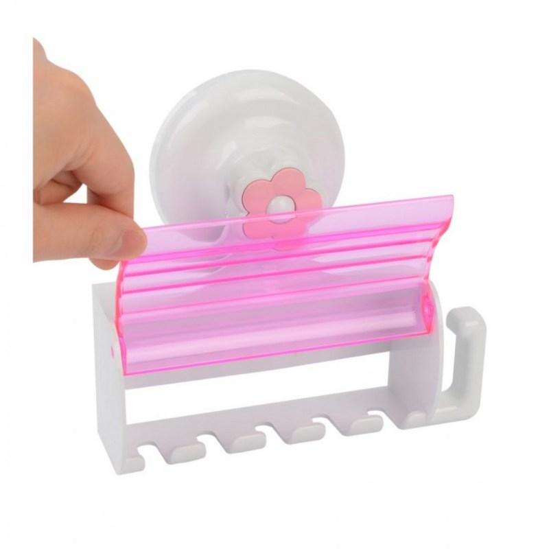 Vacuum Suction Toothbrush Holder Bathroom Organizer Drainage Structure Flower Design Wall-Mounted Toothpaste Holder, 200ml, 1 pcs