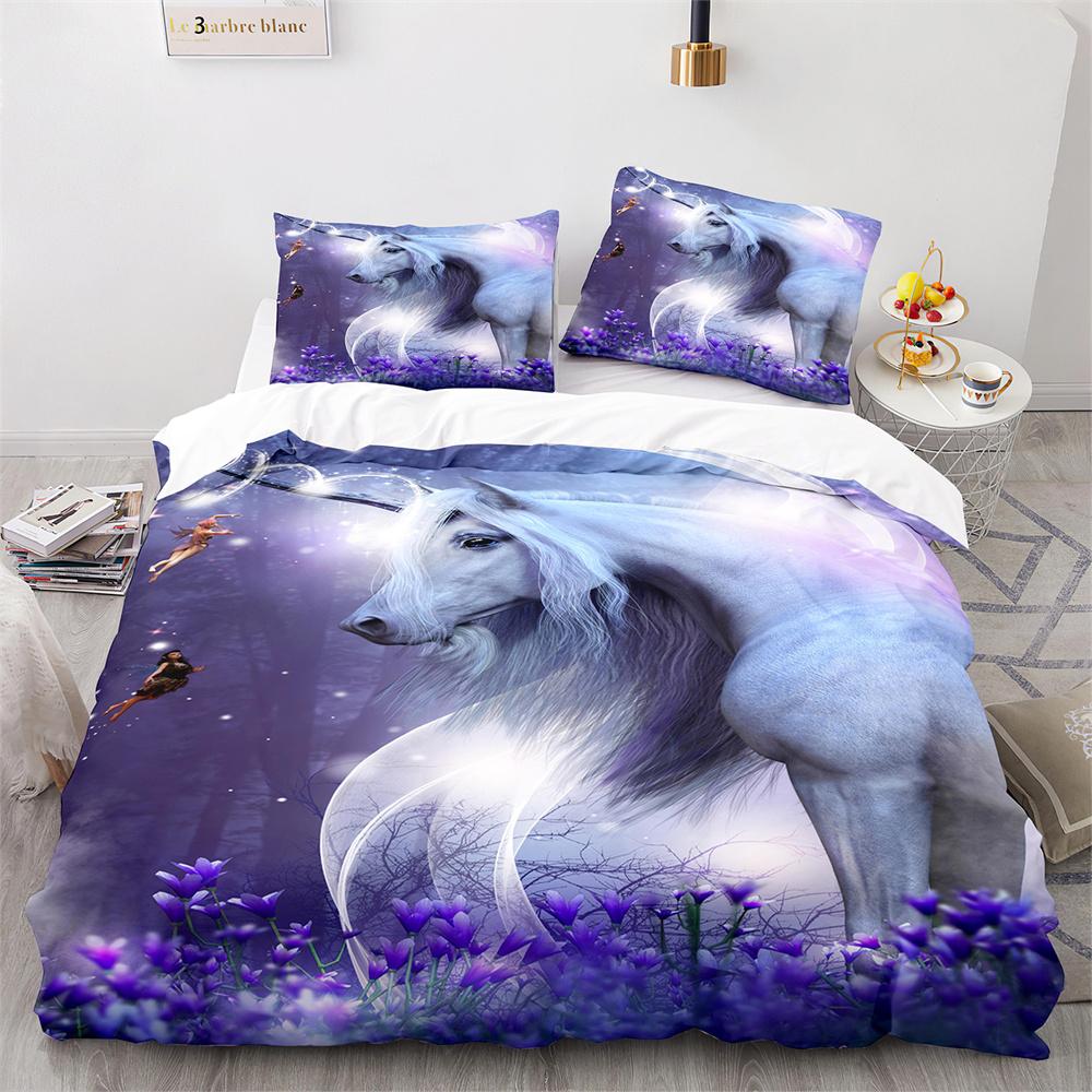 Cute Couple Of Pony Duvet Cover Set 3D Unicorn Pony Horse Polyester Quilt Cover With Pillow Shams For Kids Adults Bedding Set