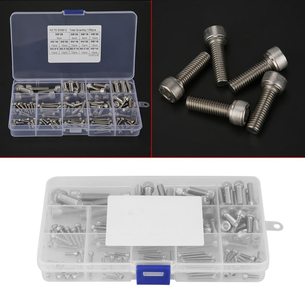 135Pcs M2.5-M8 Hex Socket Head Cap Screw Fastener Assortment Set for Home Furniture Fastener