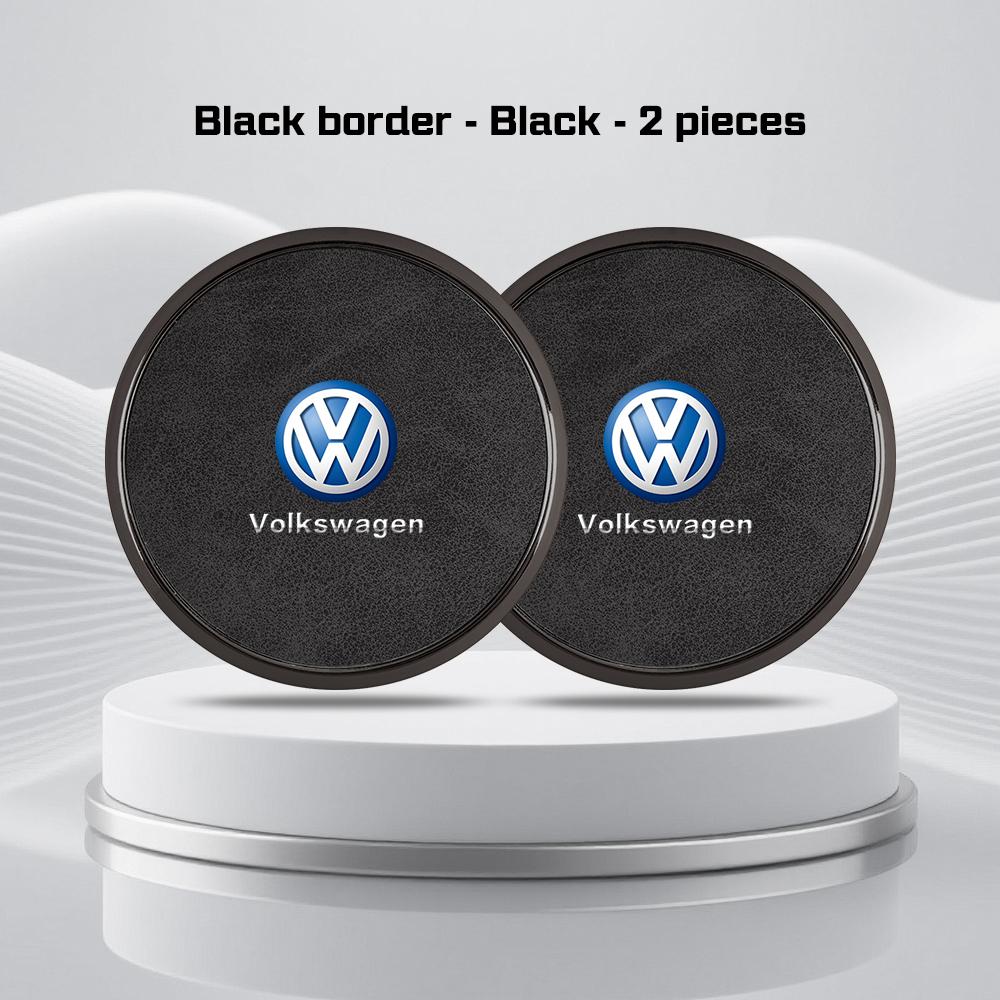 2Pcs Alloy Leather Car Coaster For Volkswagen GTI Golf Polo 6 7 Passat VW CC Tiguan T-ROC Water Cup Mat Anti-slip Pad Accessorie zj1
