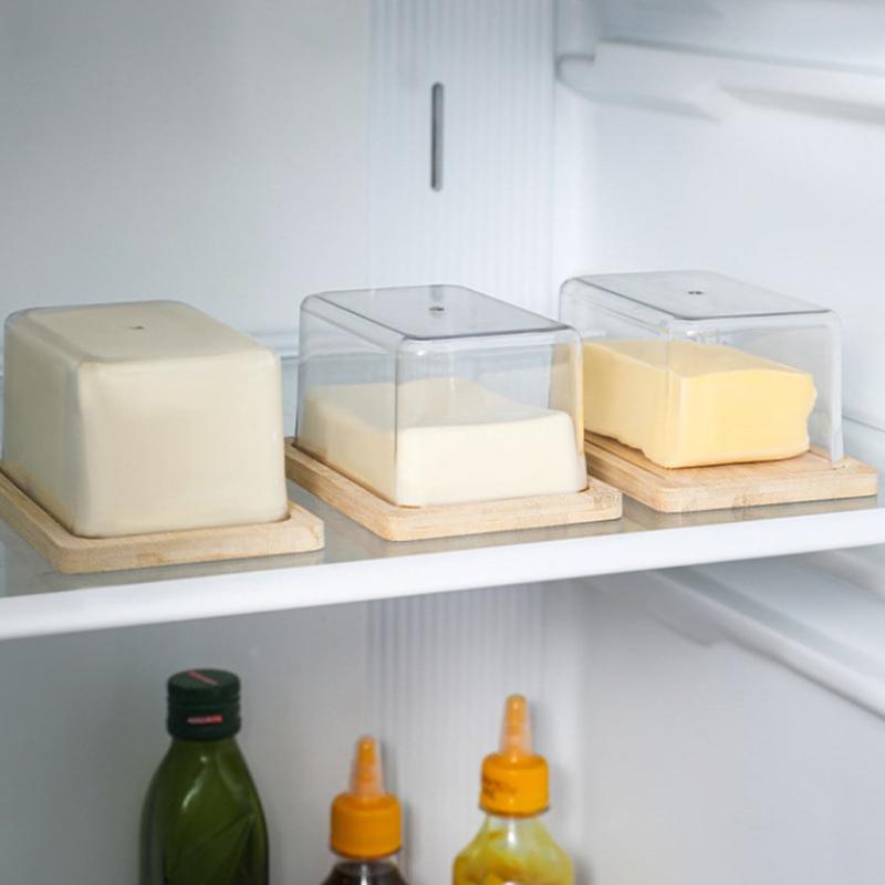 Countertop Bamboo Butter Dish Plate With Transparent Acrylic Lid Kitchen Storage Butter Container Box Butter Tableware
