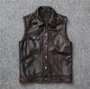 Cowhide Leather Men Slim Short Leather Vest Heavy Motorcycle Motorcycle Suit Lapel Vintage To Do Old