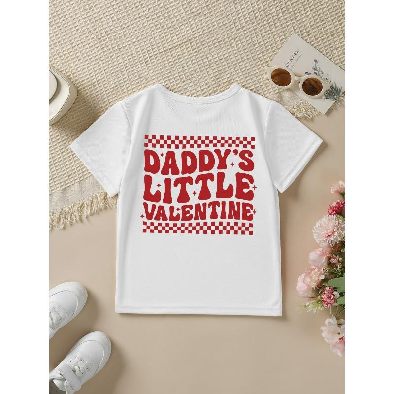 Европейские размеры Девочки Летняя Мода Футболка с коротким рукавом DADDYS LITTLE VALENTINE Клетчатый и Сердечно-глазый Мультяшный Принт Повседневная С круглым вырезом