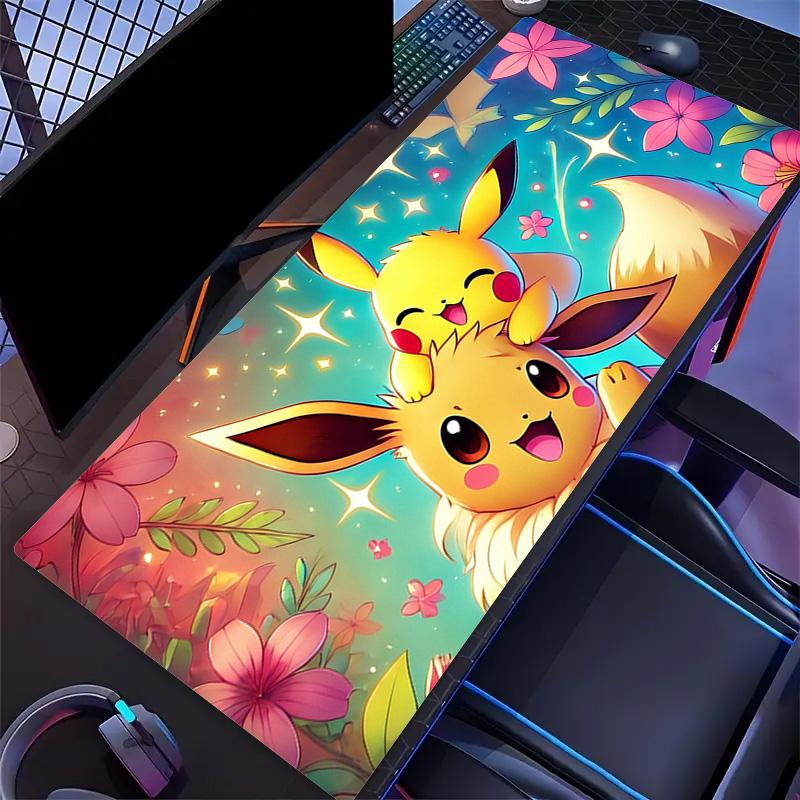 Pikachu and Eevee Print Cushion Non-slip Laptop Tablet Big Mousepad XXL Mat Mini PC Playmat With Lock edge