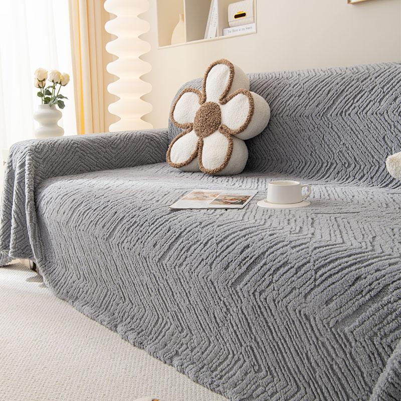 Cream Style Light Colored Plush Sofa Towel, Thickened Autumn and Winter Sofa Blanket, Full Cover, Universal Sofa Cover, Anti Cat Scratch Cover