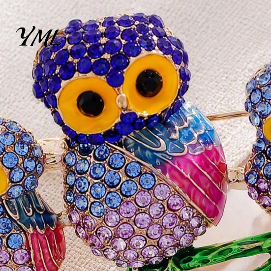 Rhinestone Owl Pins Family Brooch, Bird on Branch Lapel Pin, Decorative Accessory Metal Suit Pin for Suits Coats Scarves Bags, Jewelry Gift