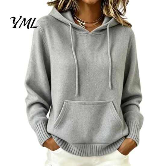 Casual Long Sleeve Tops Women Knit Hoodie for Fall Winter, Pullover Sweater Soft Skin Friendly Sweaters with Front Pocket, Solid Color Hooded