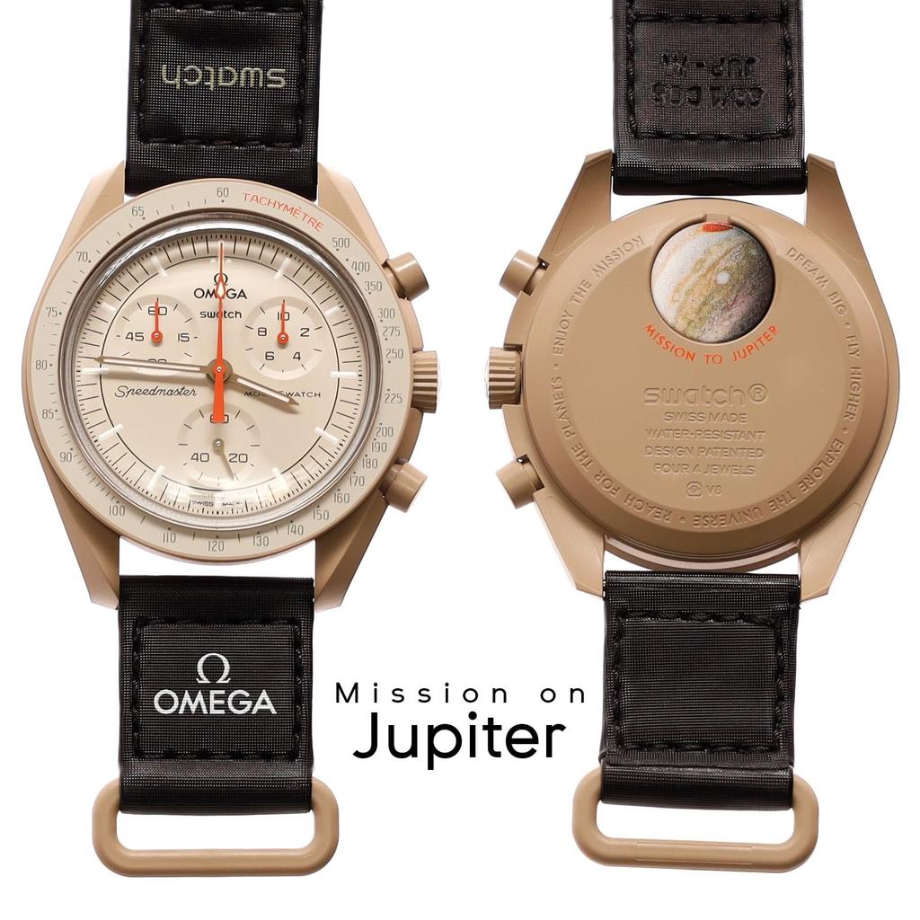 Часы OMEGA SWATCH Jupiter, оригинальная коробка Omega Swatch Collaboration с чехлом для покупок Speedmaster Model Mission, водонепроницаемый силикон × [с ремешком]