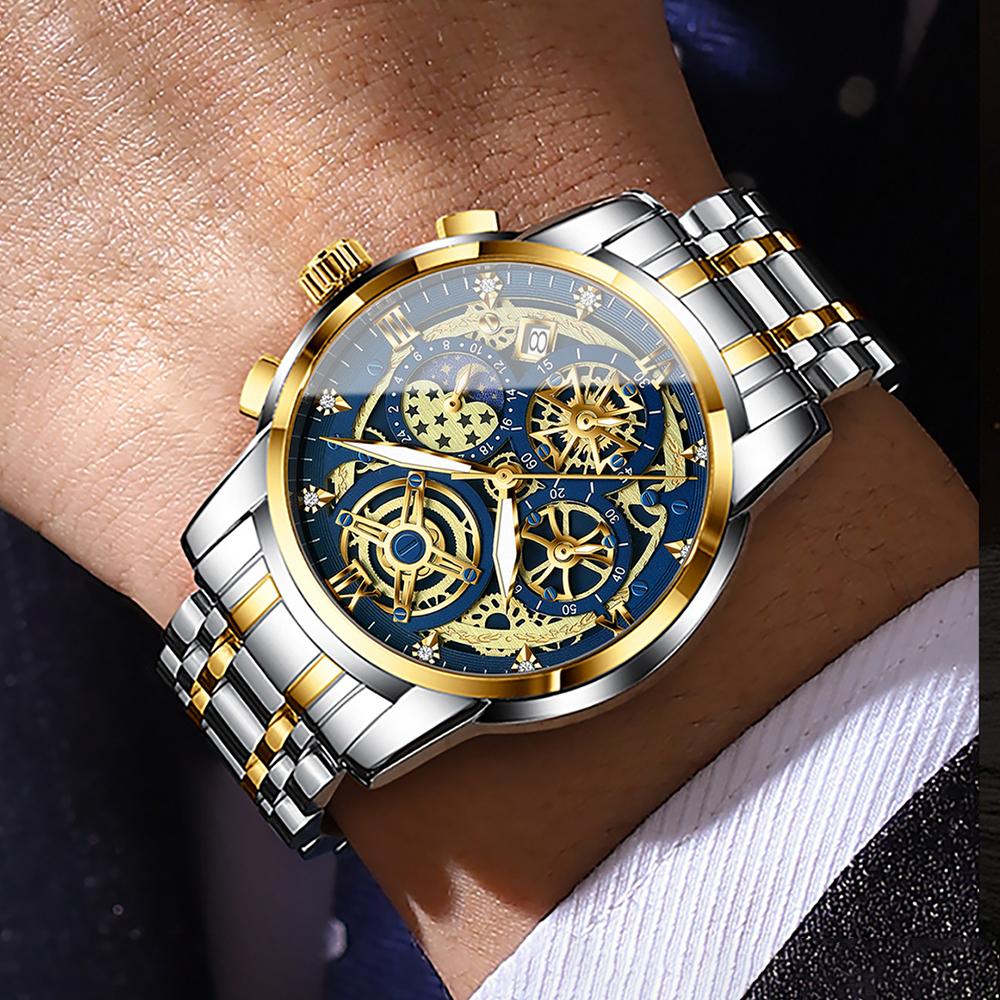 BINBOND Luxury Man Watch Waterproof Luminous Chronograph Date Men Watch Stainless Steel Quartz Men's Watches
