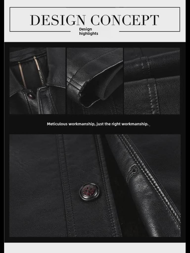 Men's Winter Sheepskin Leather Jacket with Detachable Liner and Real Fur Collar