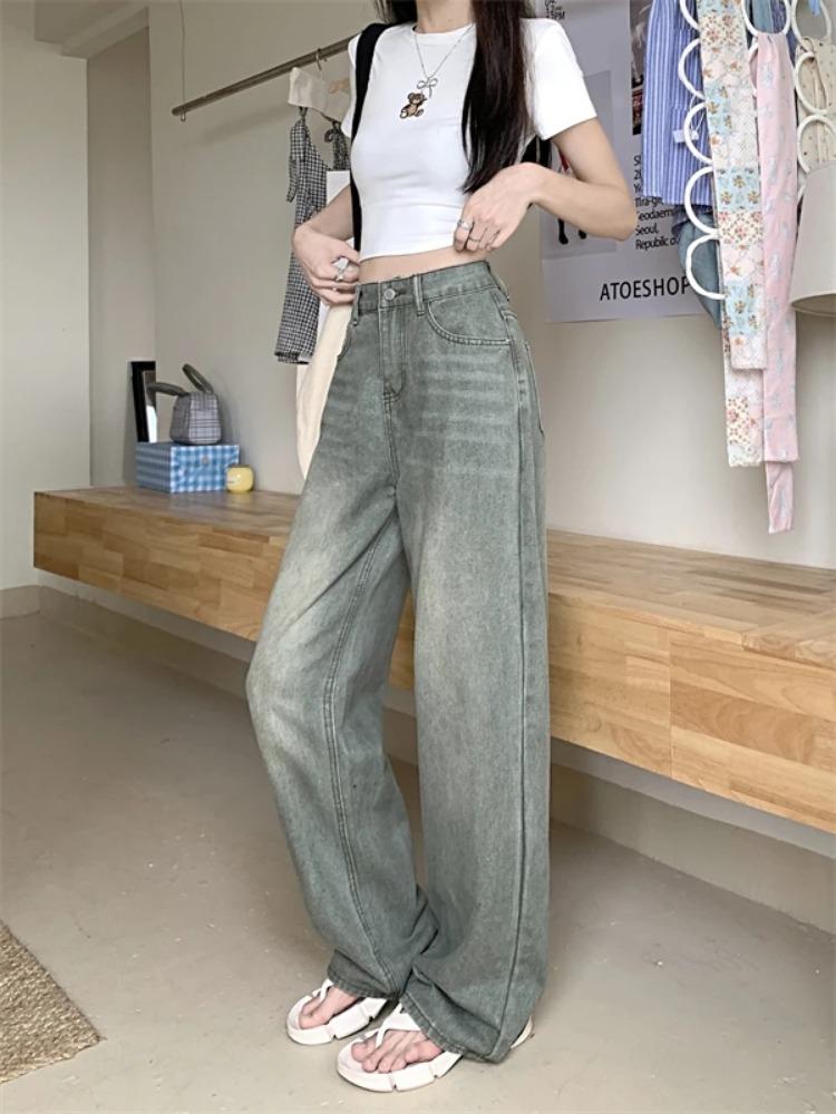 Ретро-стиль High Street Fashion Design Wide Leg Jeans Women 2024 Лето Новые Элегантные Прямые Длинные Брюки с Высокой Талией