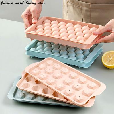 Силиконовая Форма для Ледяных Фигурок Silicone World DIY Форма для Хоккея на Льду Круглые Формы для Кубиков Льда Алмазной Формы с Крышкой Пластиковый Контейнер для Заморозки Льда Поднос для Льда Кухонные Принадлежности