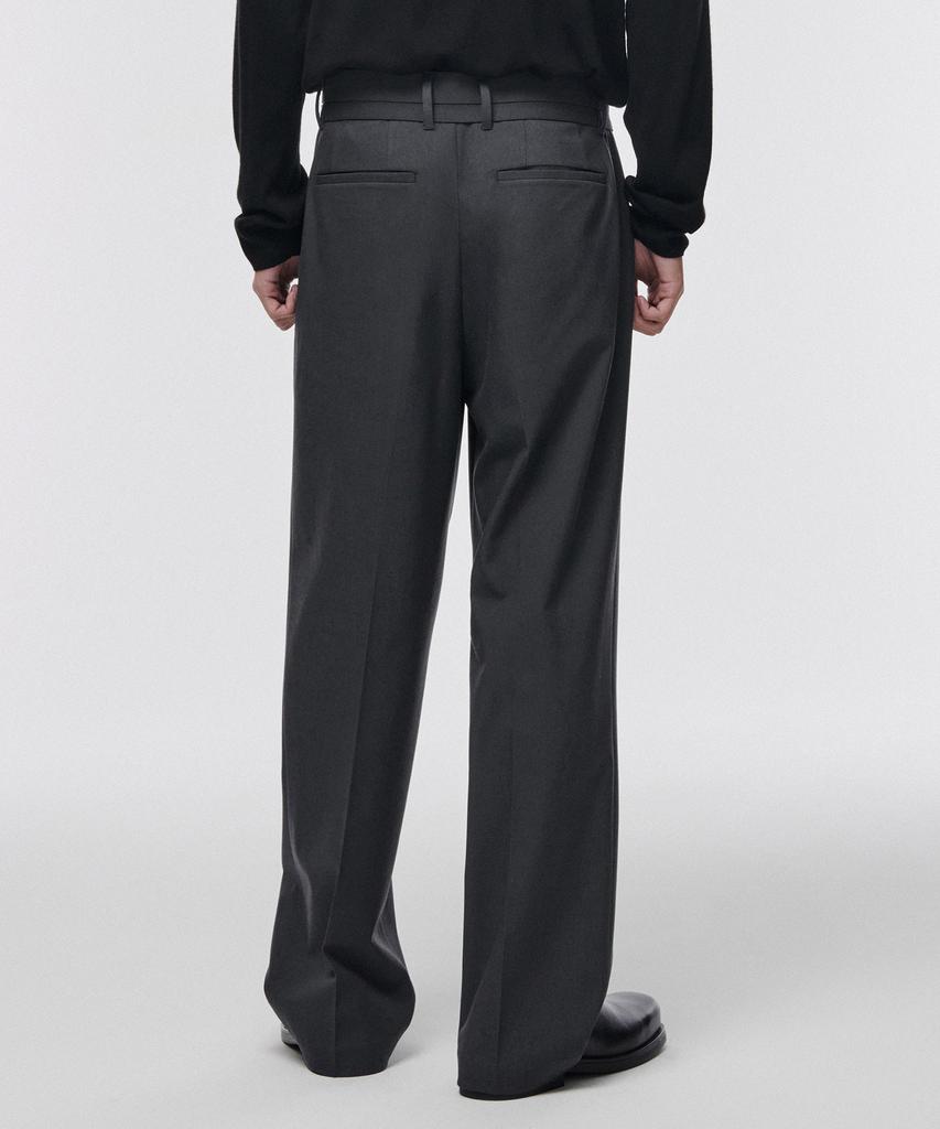 MUSINSA STANDARD Narrow Belt One-Pleat Wide Slacks [Gray]