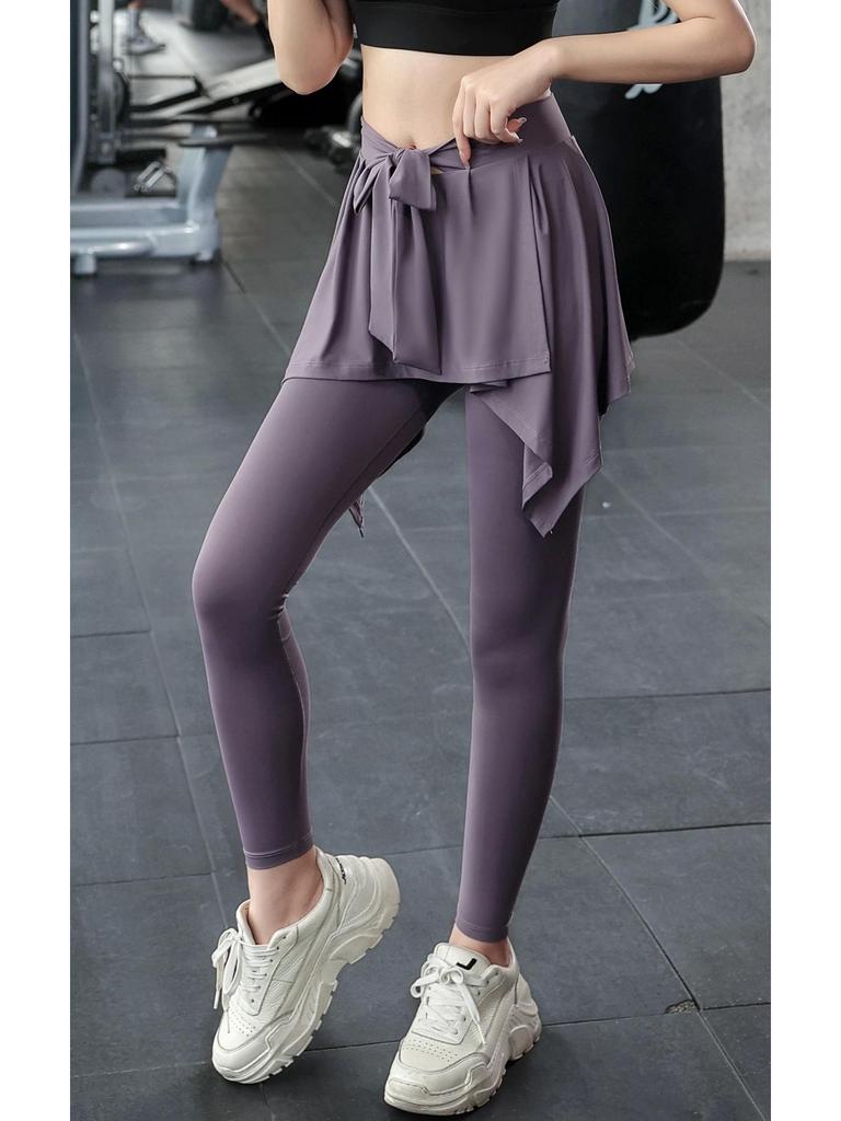 Женские брюки-юбка для йоги с высокой талией - Утягивающие, дышащий ледяной шелк, стиль из двух частей для бега и фитнеса