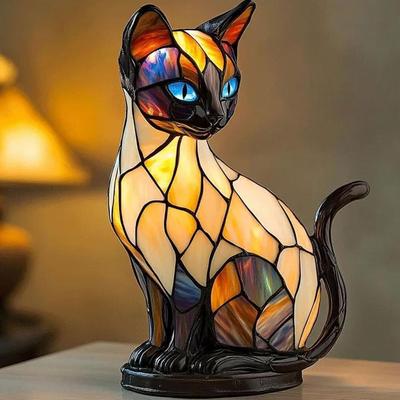 Кошачья лампа, Кошачья лампа из витражного стекла, Мозаичная лампа с кошками, Ретро лампа с животными, Лампы-котята, Винтажный ночник с животными, Декор для дома, Новая настольная лампа с животными 2025