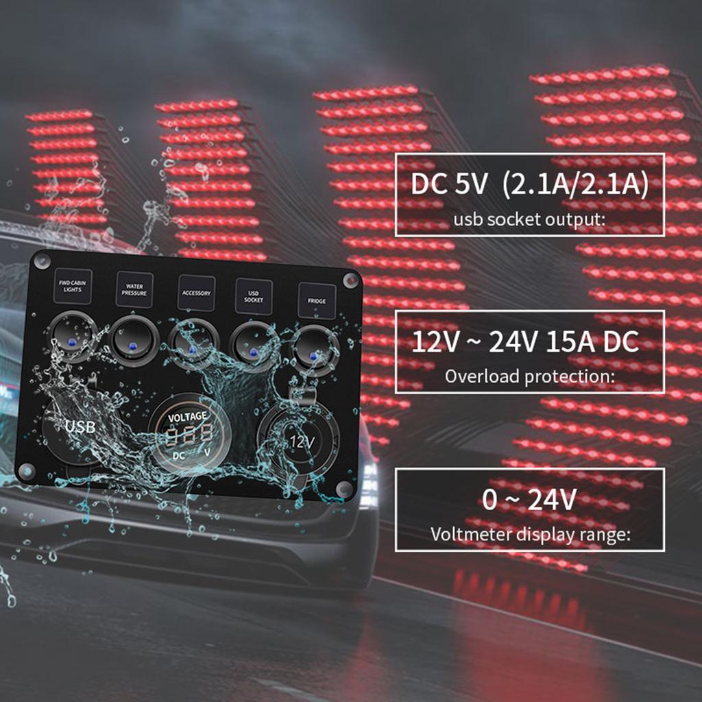 Водонепроницаемая морская лодка рокер переключатель панель 5 Gang с двойной USB слот розетка 2.1A + вольтметр для автомобиля S транспортное средство