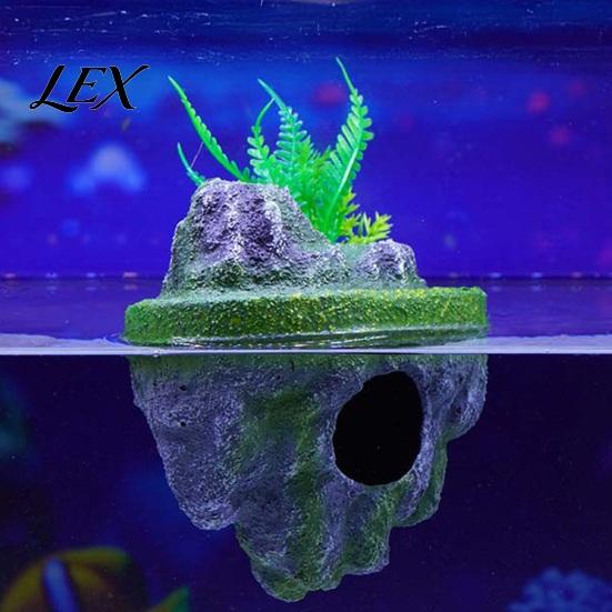 Natural Underwater Forest Scenery Floating Rock Aquarium Decoration, Realistic Moss Ornament with Small Fish Tank Accessories Cave, Hideout