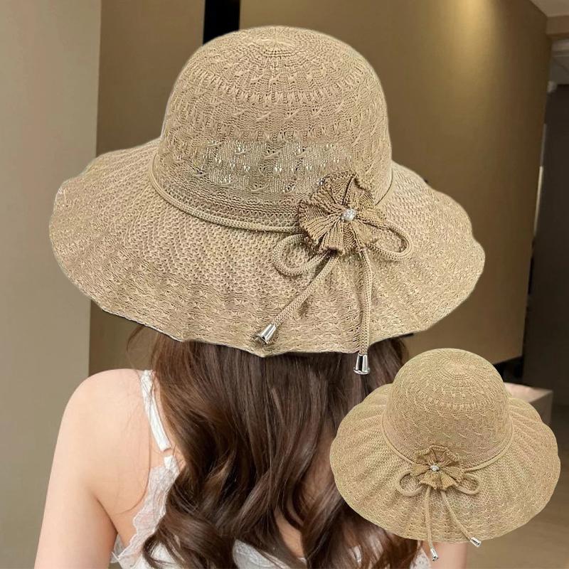 Wide Brim Uv Protection Straw Hat Fashion Casual Breathable Beach Cap Bucket Hat Summer Sun Hat