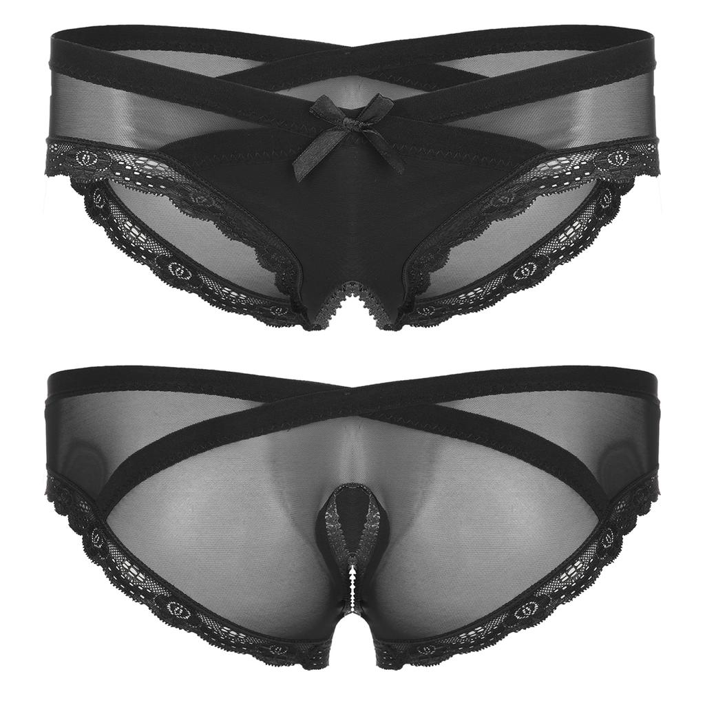 Мужские прозрачные сетчатые трусы без вырезов с низкой посадкой, трусы с кружевной отделкой, нижнее белье для трансвеститов Sissy
