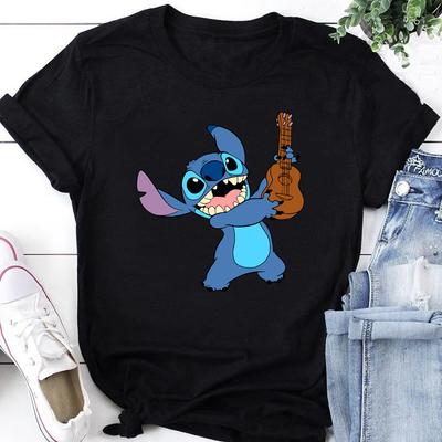 2025 Унисекс Футболка Cogue Lilo and Stitch Принт Унисекс С коротким рукавом Футболка с коротким рукавом Модная Повседневная Большой Размер