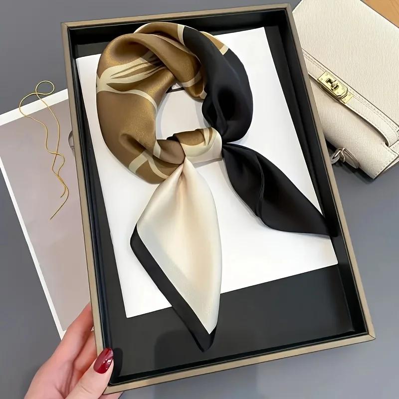 Luxury Brand Women Leopard Print Square Hijab Scarf Soft Satin Silk-like Small Neck Scarf Stylish Casual Headscarf