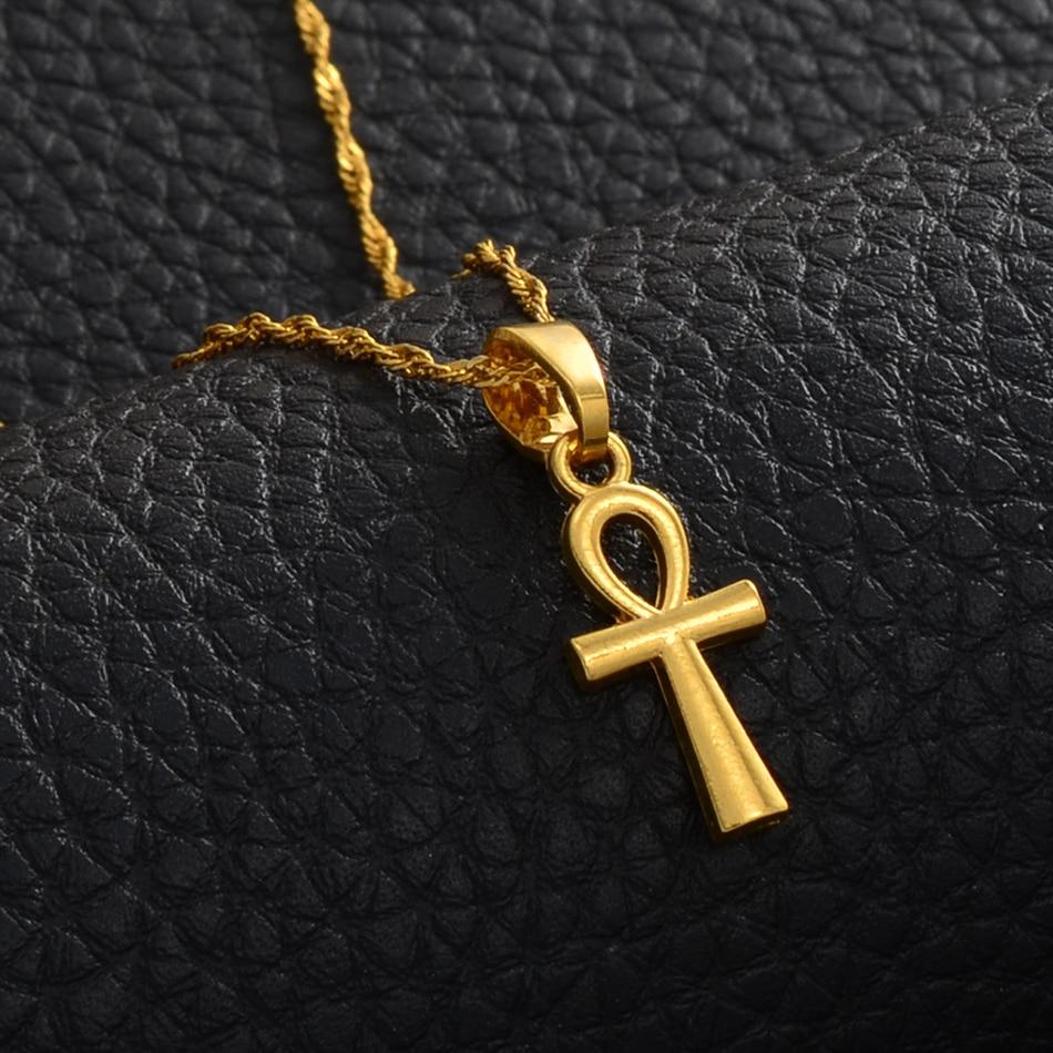 Anniyo Ankh Pendant Necklace Women Girls Gold Color African Egyptian Cross Charms Jewelry Egypt Hieroglyphs,Crux Ansata #229806