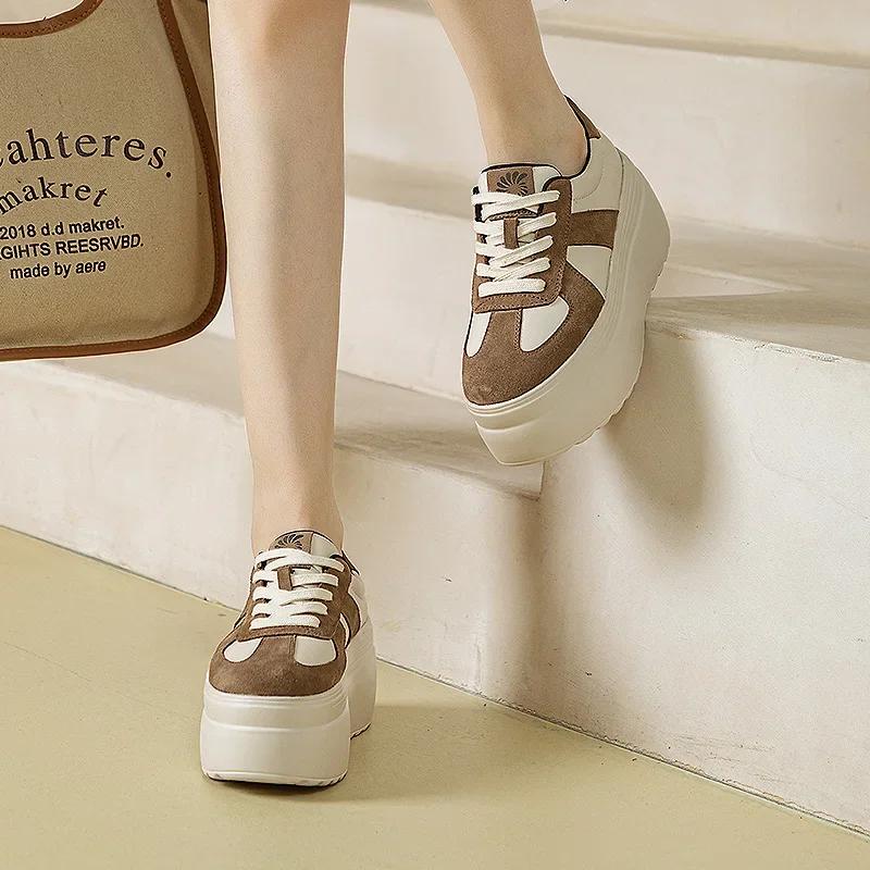 Модные женские туфли на толстой подошве, весна-осень, новый повседневный обувь для увеличения роста, женские модные кроссовки на платформе с цветовым сочетанием