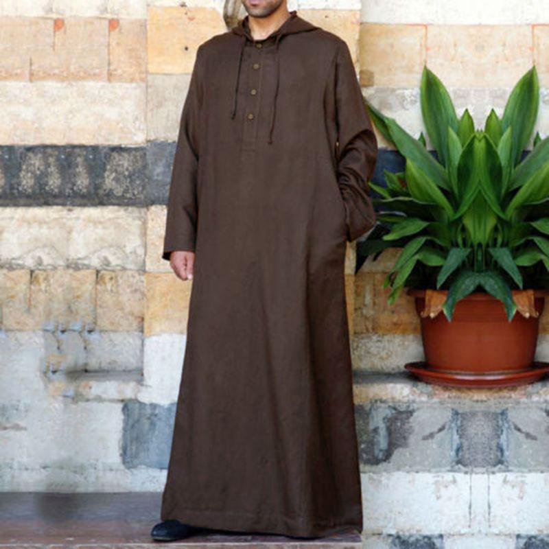 Men's Arabic Style Long Hooded Shirt Robe 2025