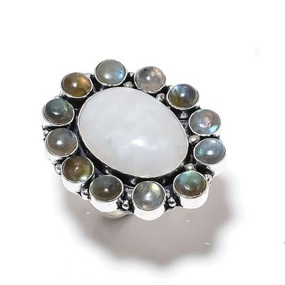 Кольцо из серебра 925 пробы с натуральным радужным лунным камнем, лабрадоритом S.10 y5Z26