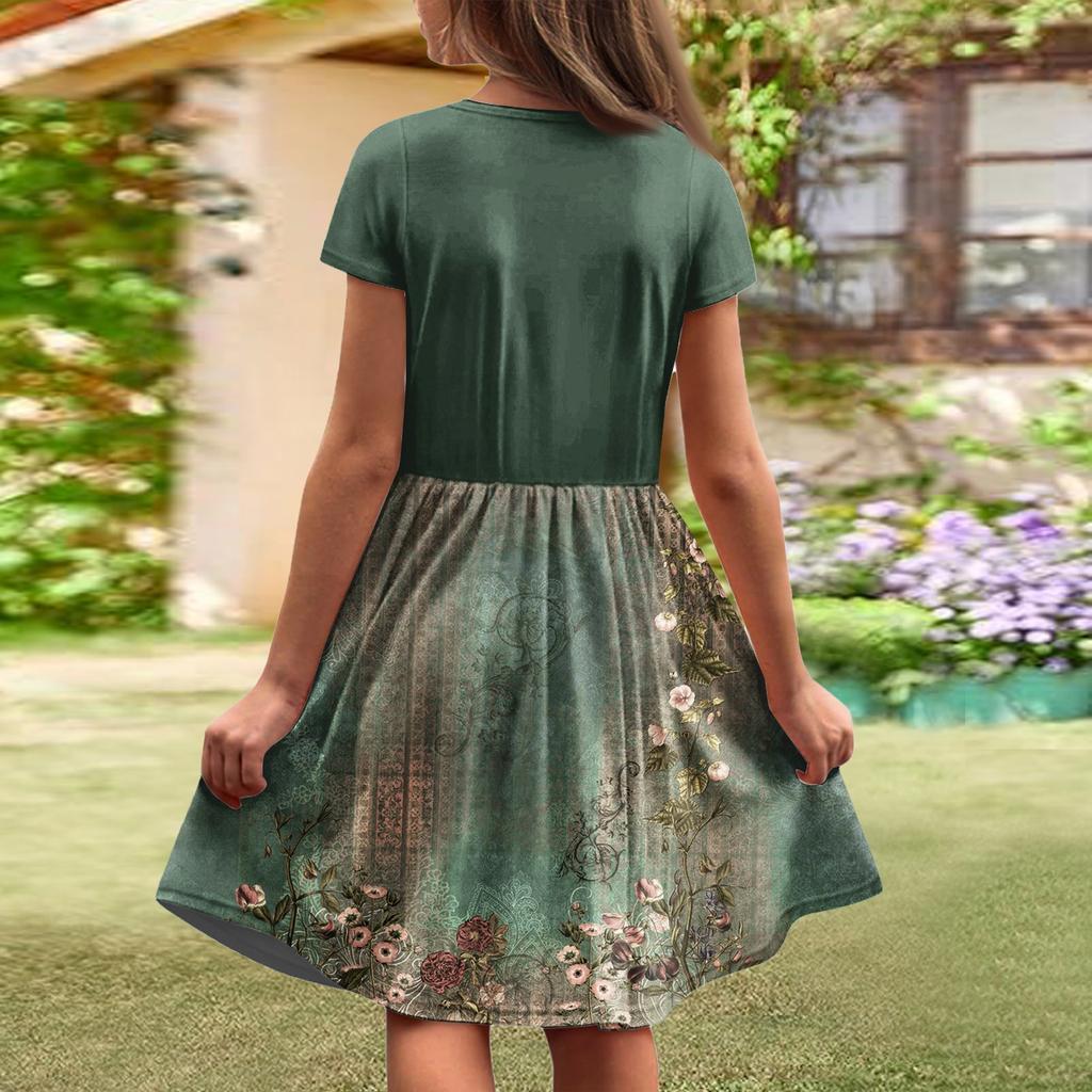 Летнее платье для девочек, однотонное платье без рукавов с принтом и карманом, повседневное платье, вечернее платье с короткими рукавами