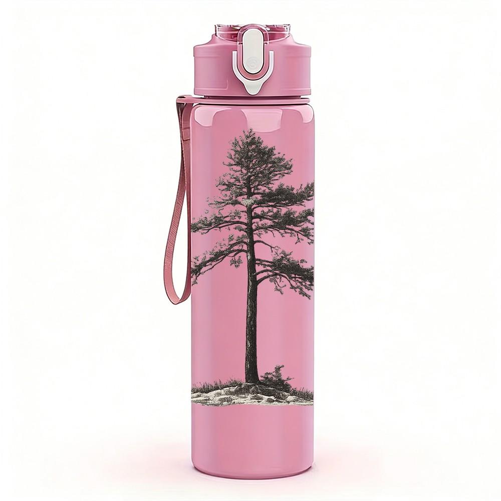1PC Lone Pine Tree Nature Silhouette Print 750ml Color Plastic Sports Water Bottle Leakproof Flip Straw Lid Suitable for Sports Office Home Use